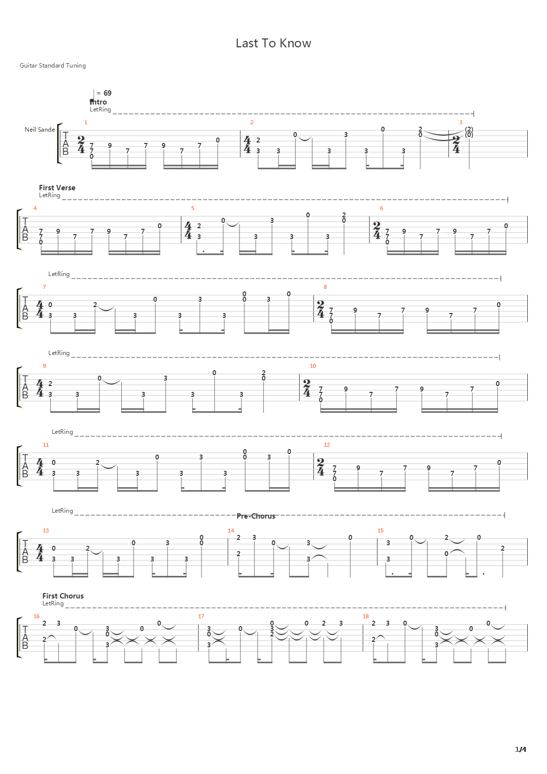 Last To Know吉他谱