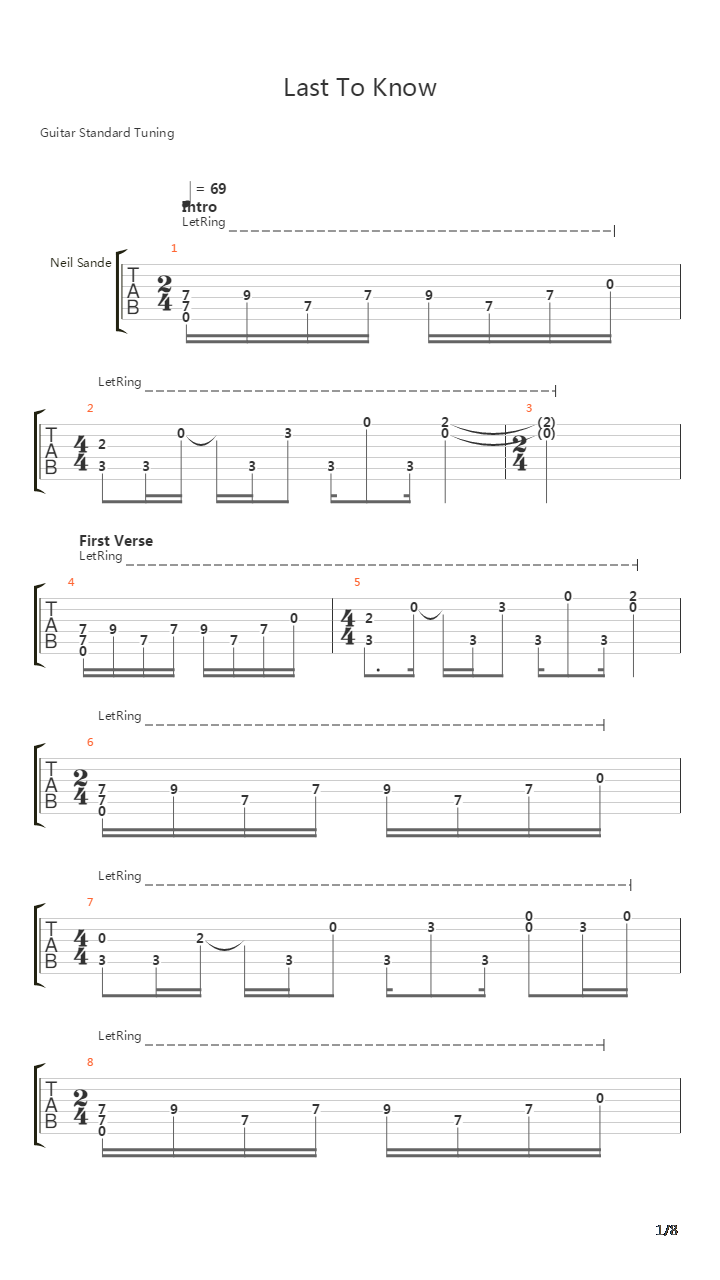 Last To Know吉他谱