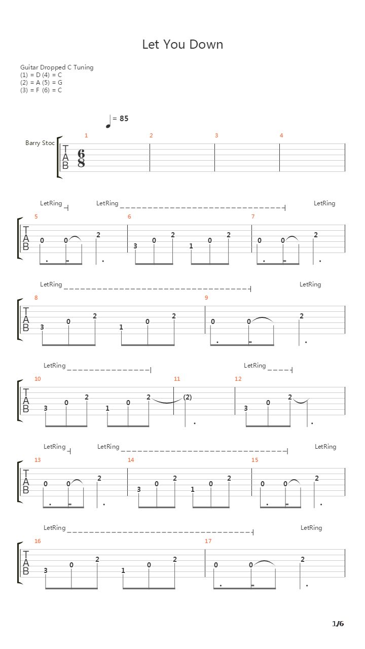 Let You Down吉他谱