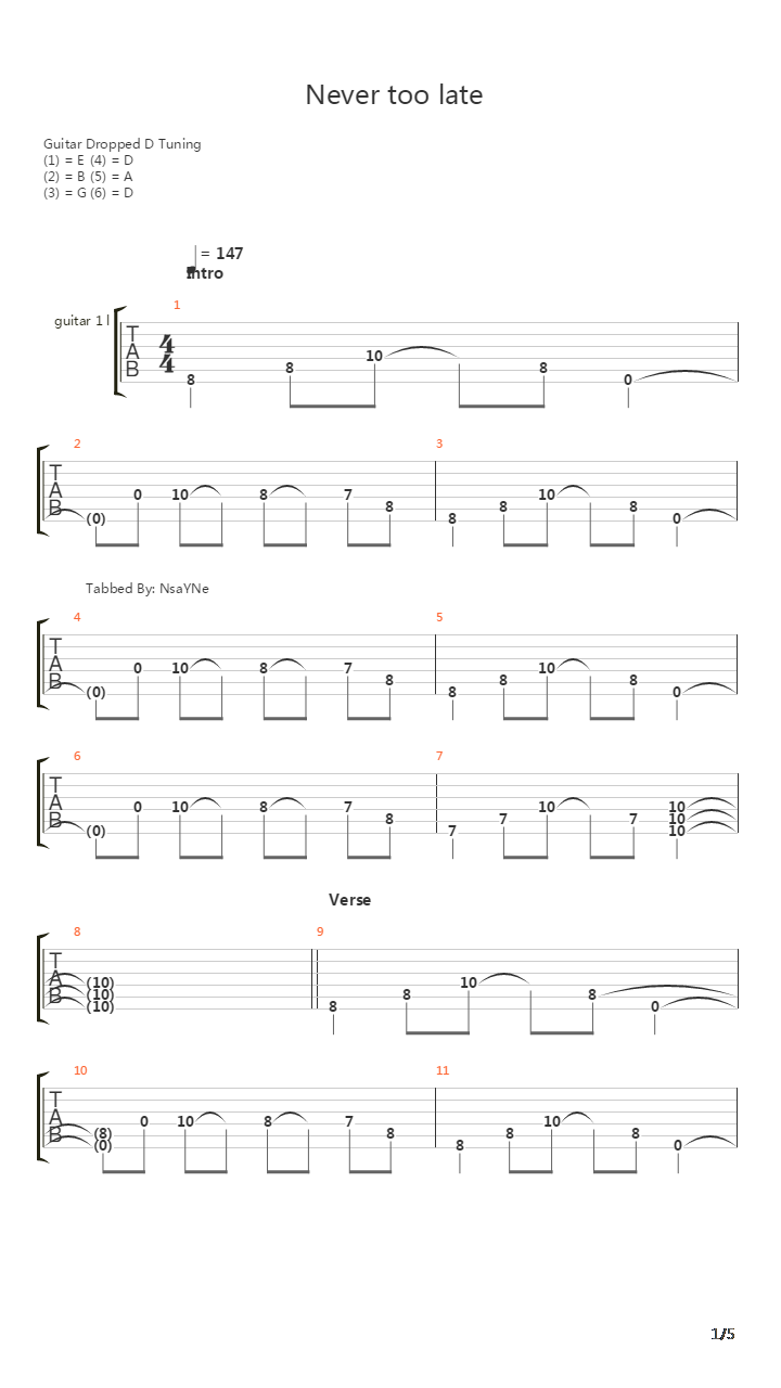 Never Too Late吉他谱