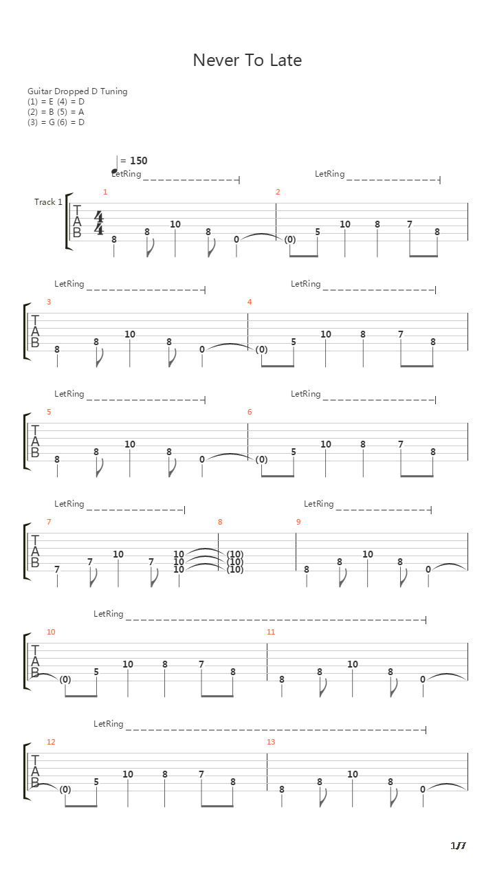Never Too Late吉他谱