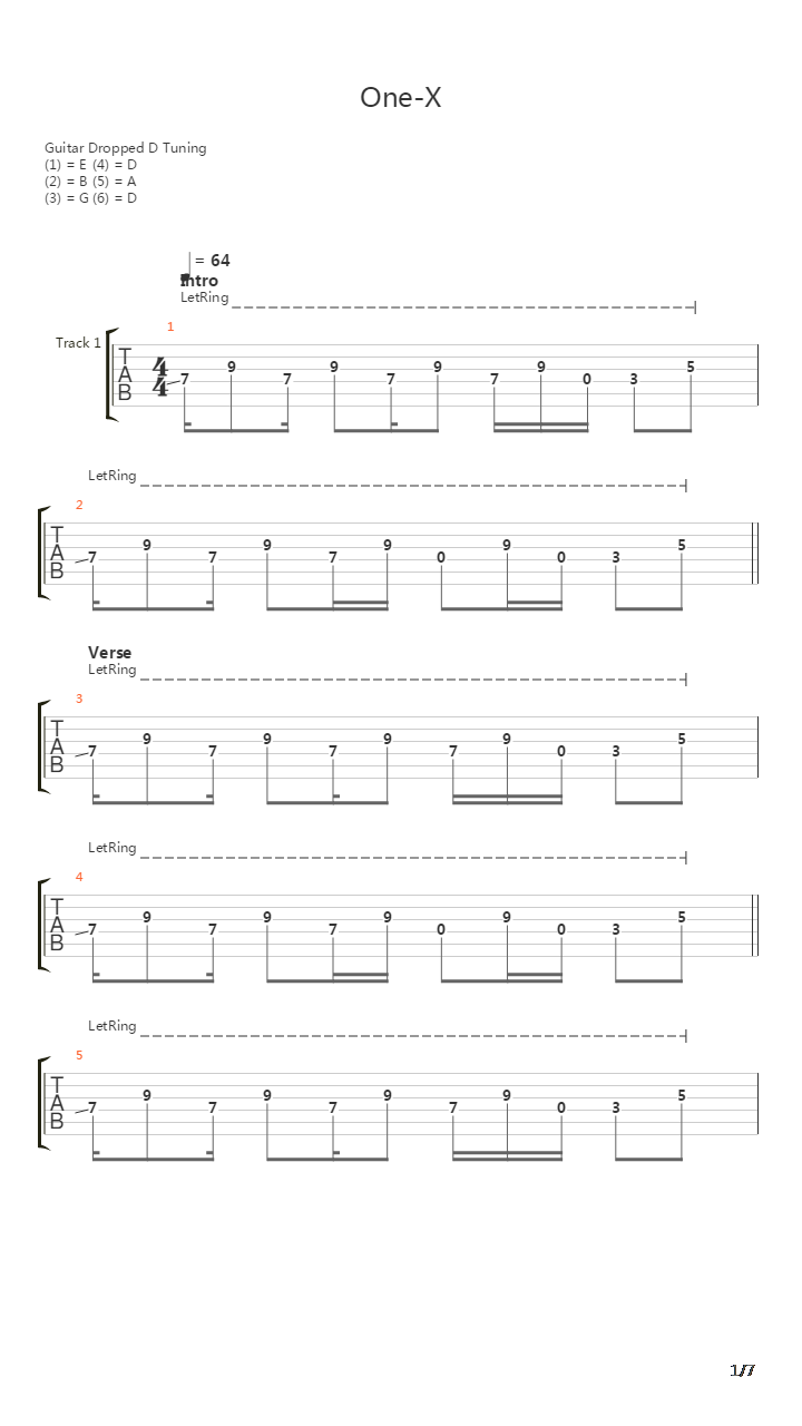 One-x吉他谱