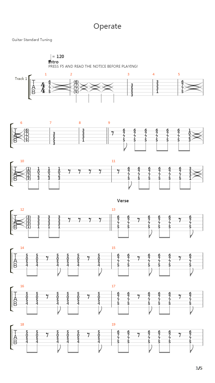 Operate吉他谱