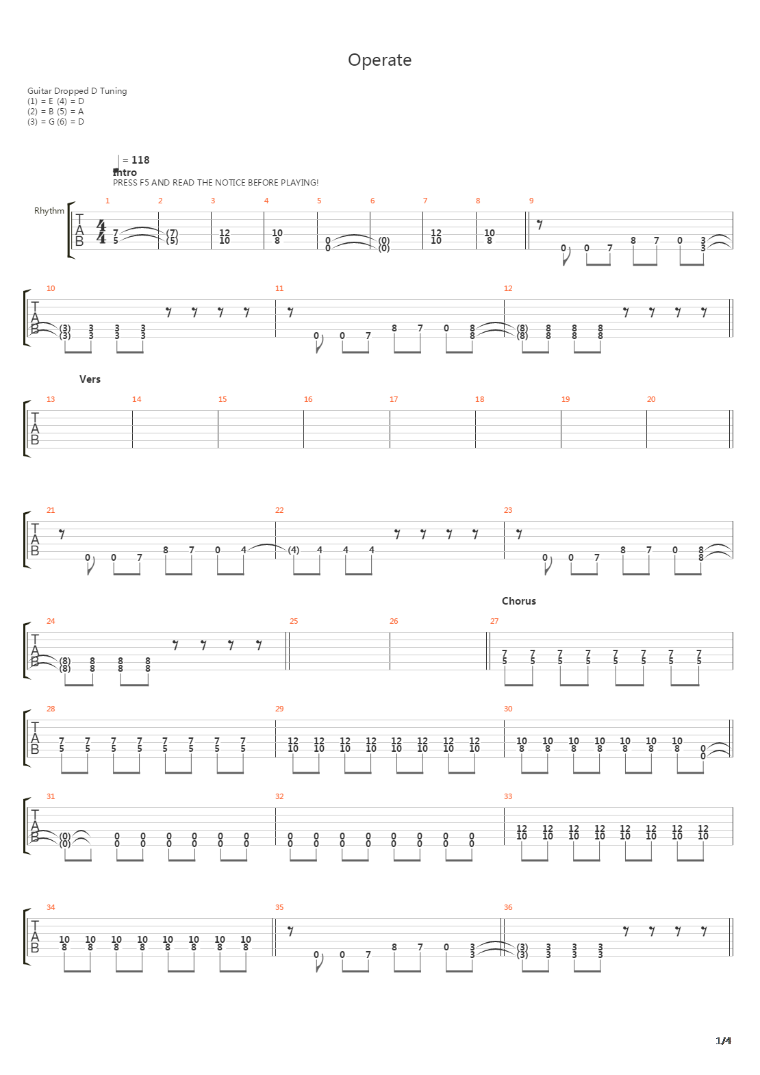 Operate吉他谱