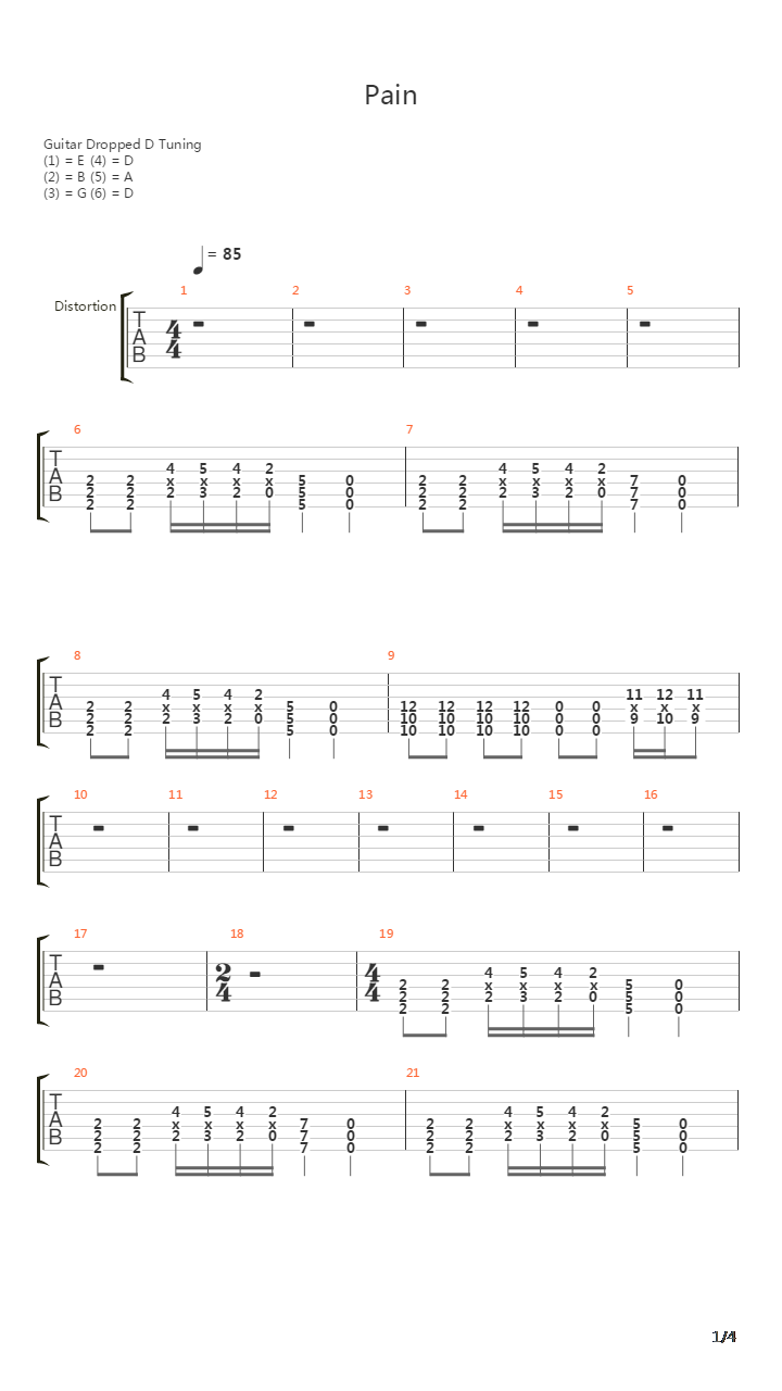 Pain吉他谱