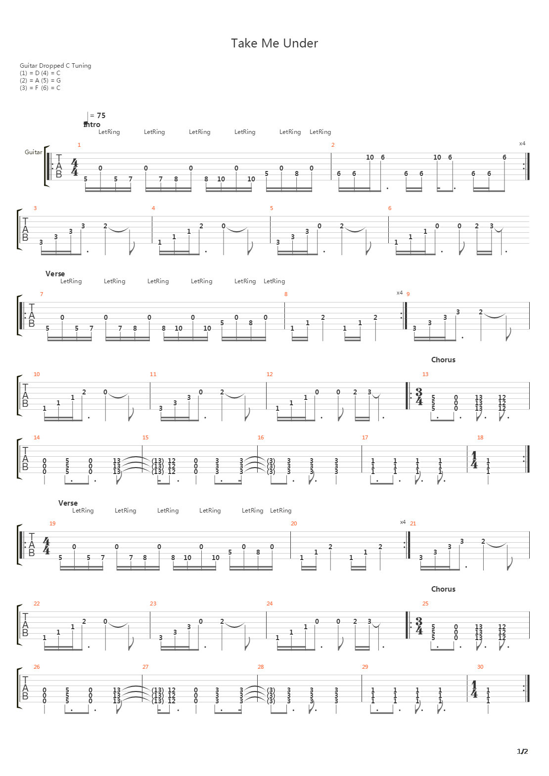 Take Me Under吉他谱