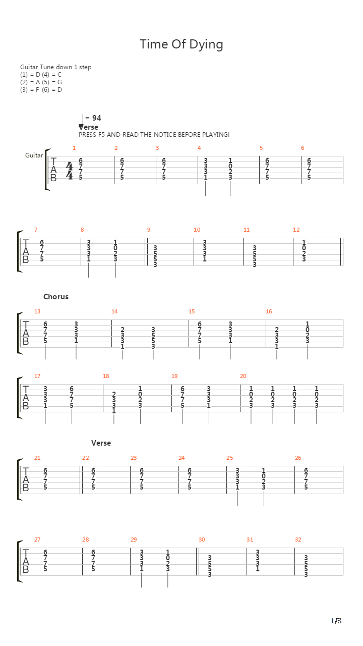 Time Of Dying吉他谱