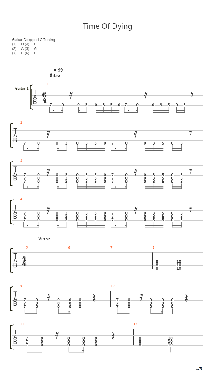 Time Of Dying吉他谱