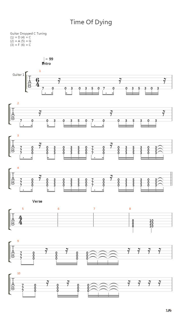 Time Of Dying吉他谱