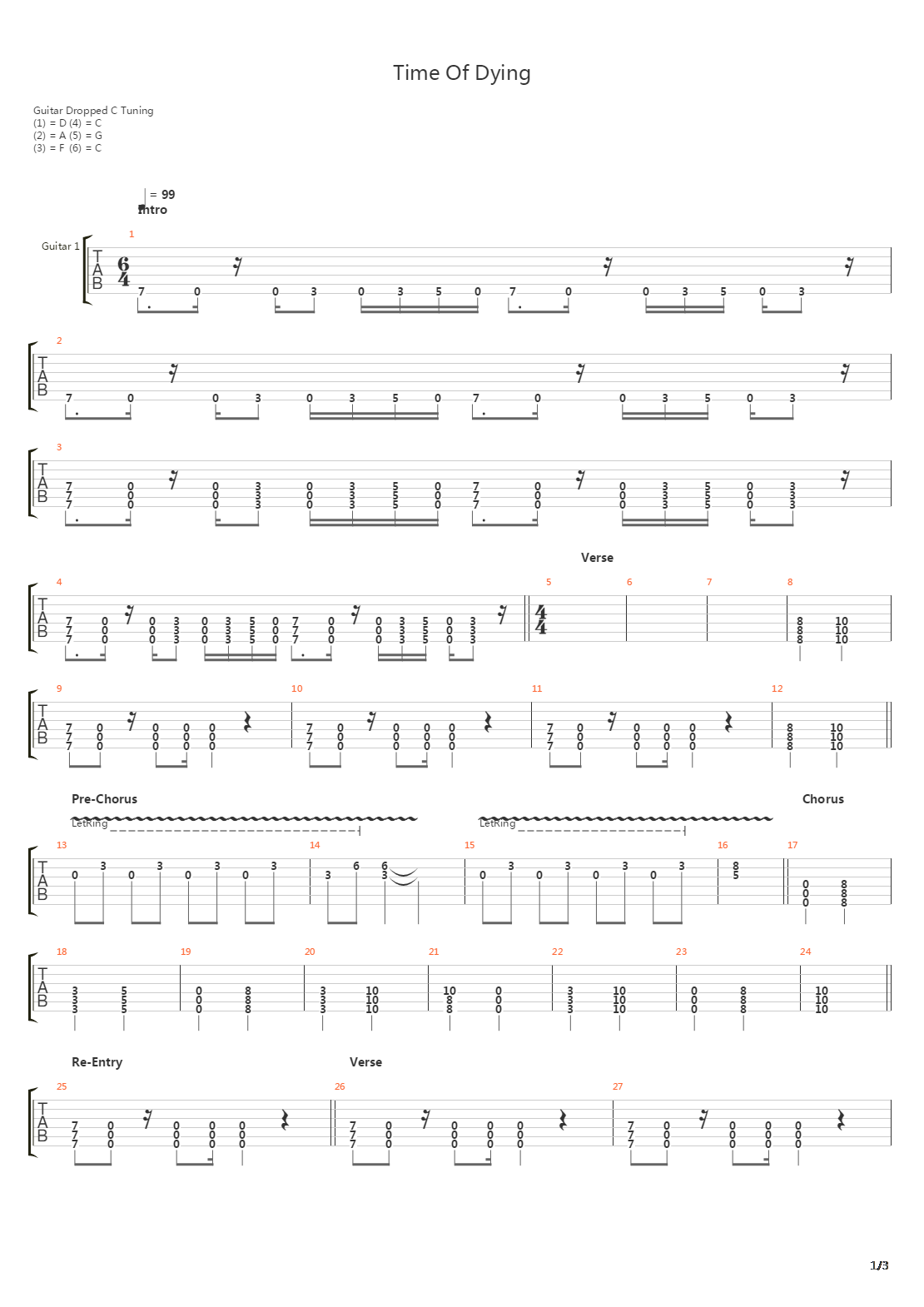 Time Of Dying吉他谱