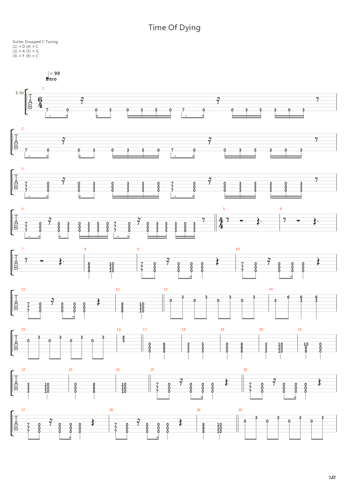 Time Of Dying吉他谱