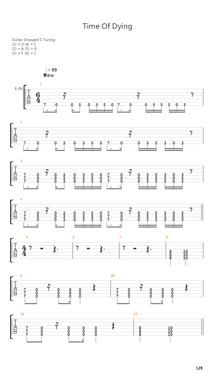 Time Of Dying吉他谱
