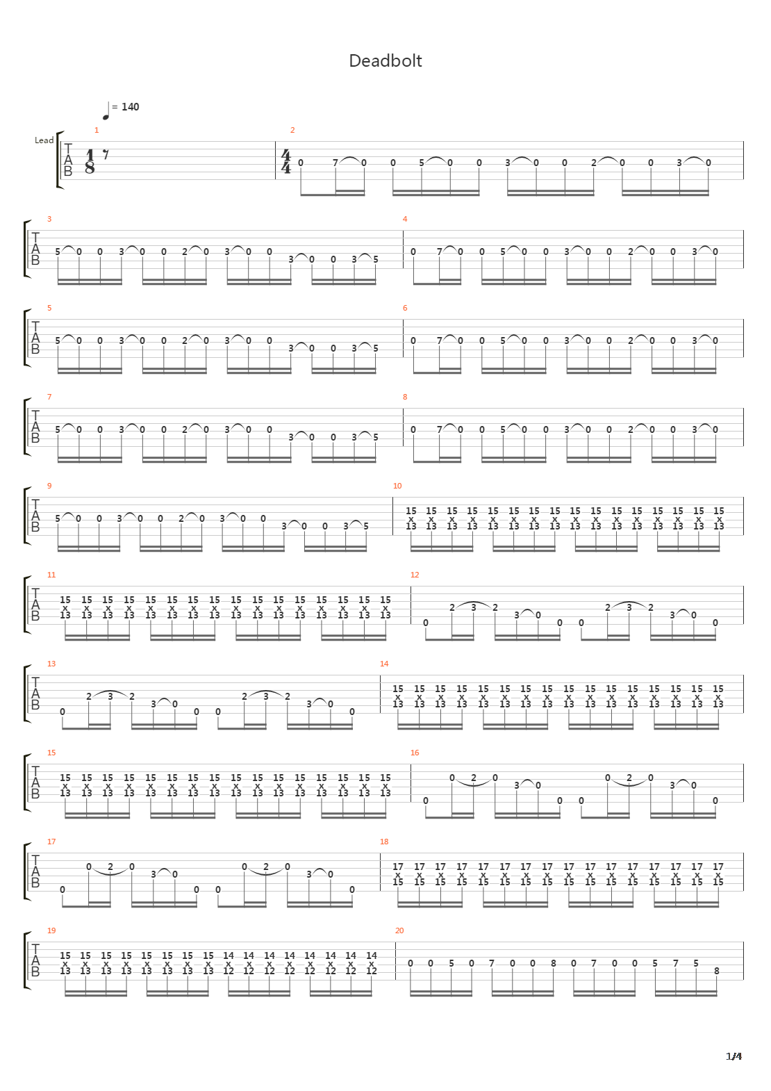 Deadbolt吉他谱