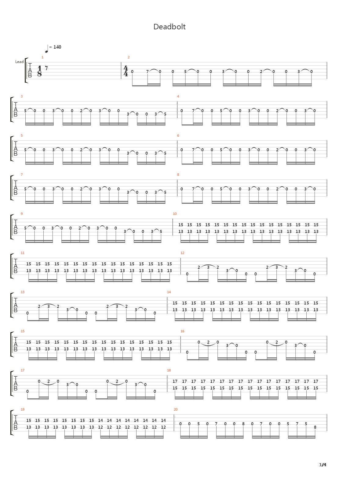 Deadbolt吉他谱