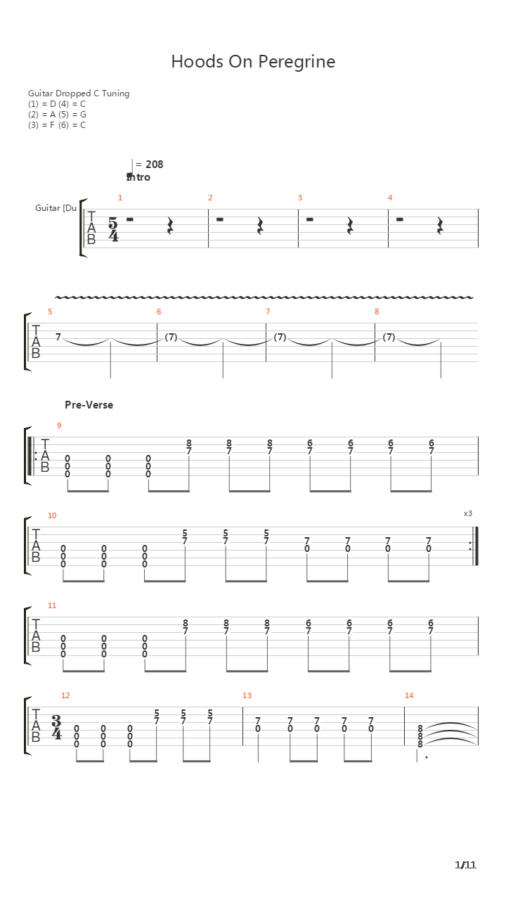 Hoods On Peregrine吉他谱