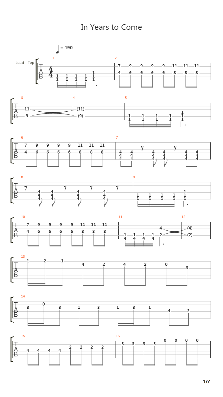 In Years To Come吉他谱