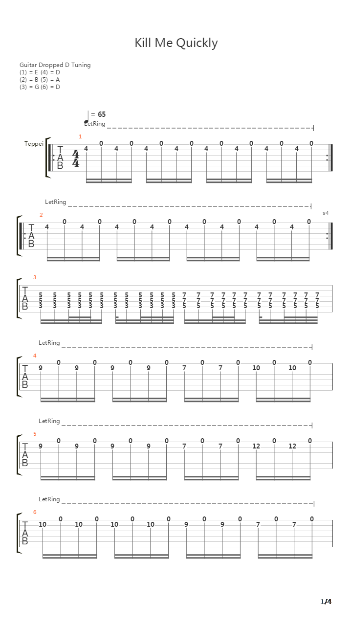 Kill Me Quickly吉他谱
