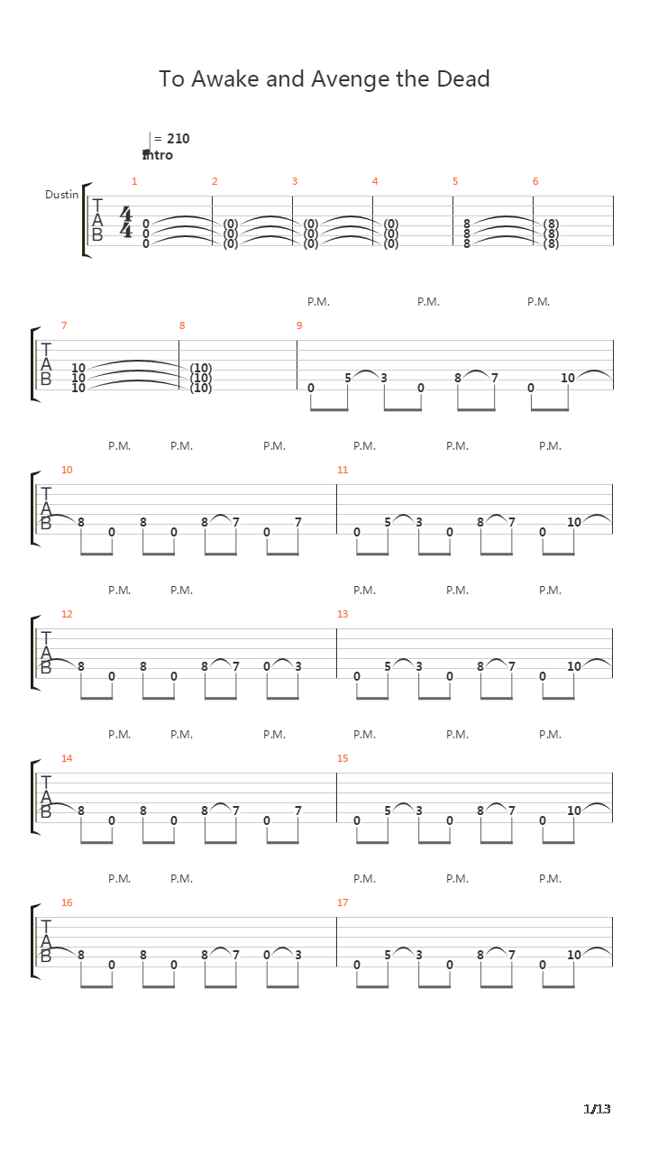 To Wake And Avenge The Dead吉他谱