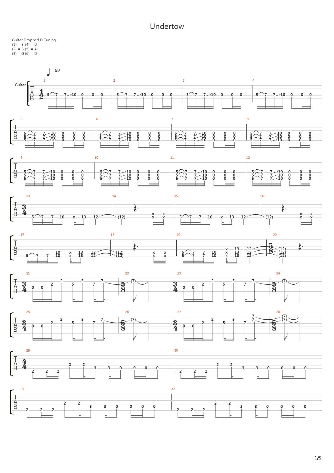 Undertow吉他谱