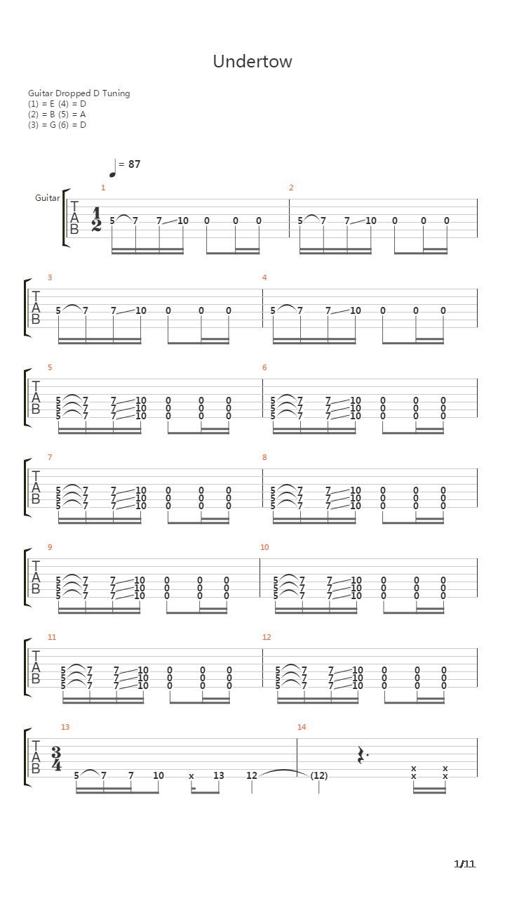 Undertow吉他谱