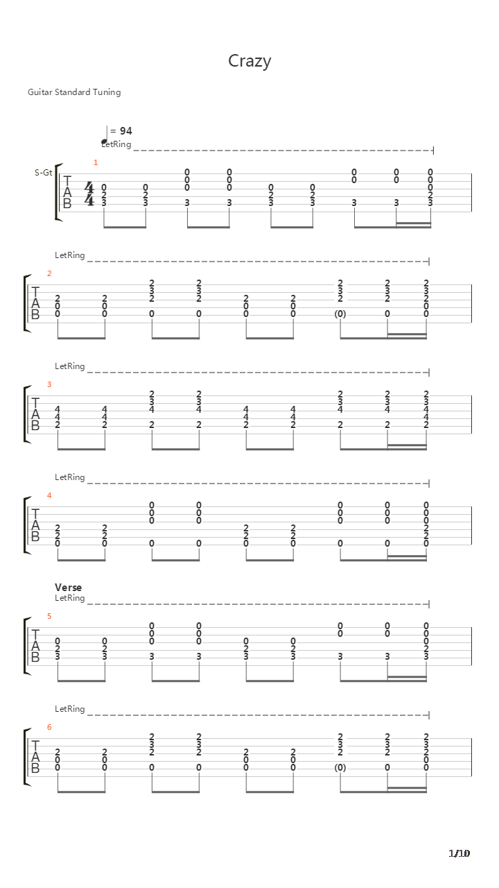 Crazy吉他谱