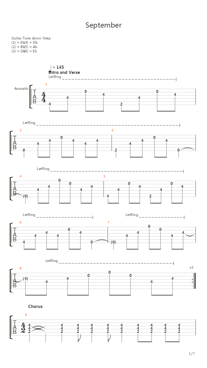 September吉他谱
