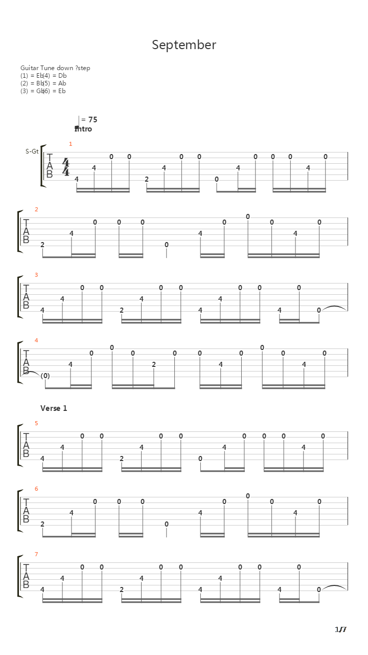 September吉他谱