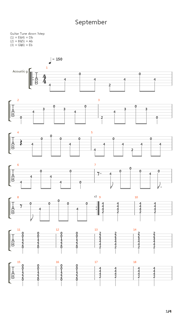 September吉他谱