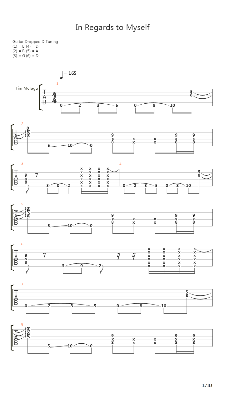 In Regards To Myself吉他谱