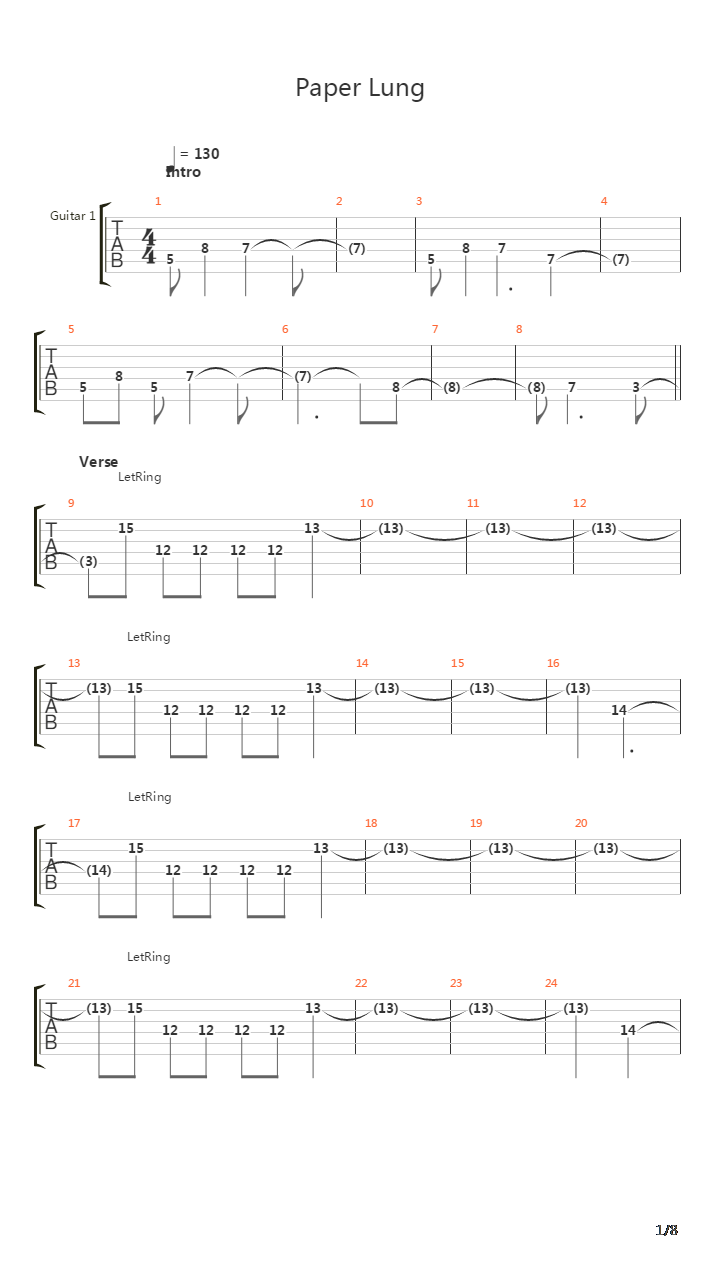 Paper Lung吉他谱