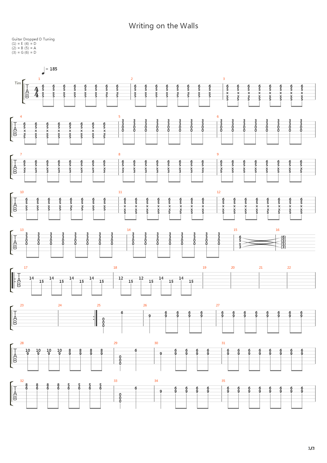 Writing On The Walls吉他谱