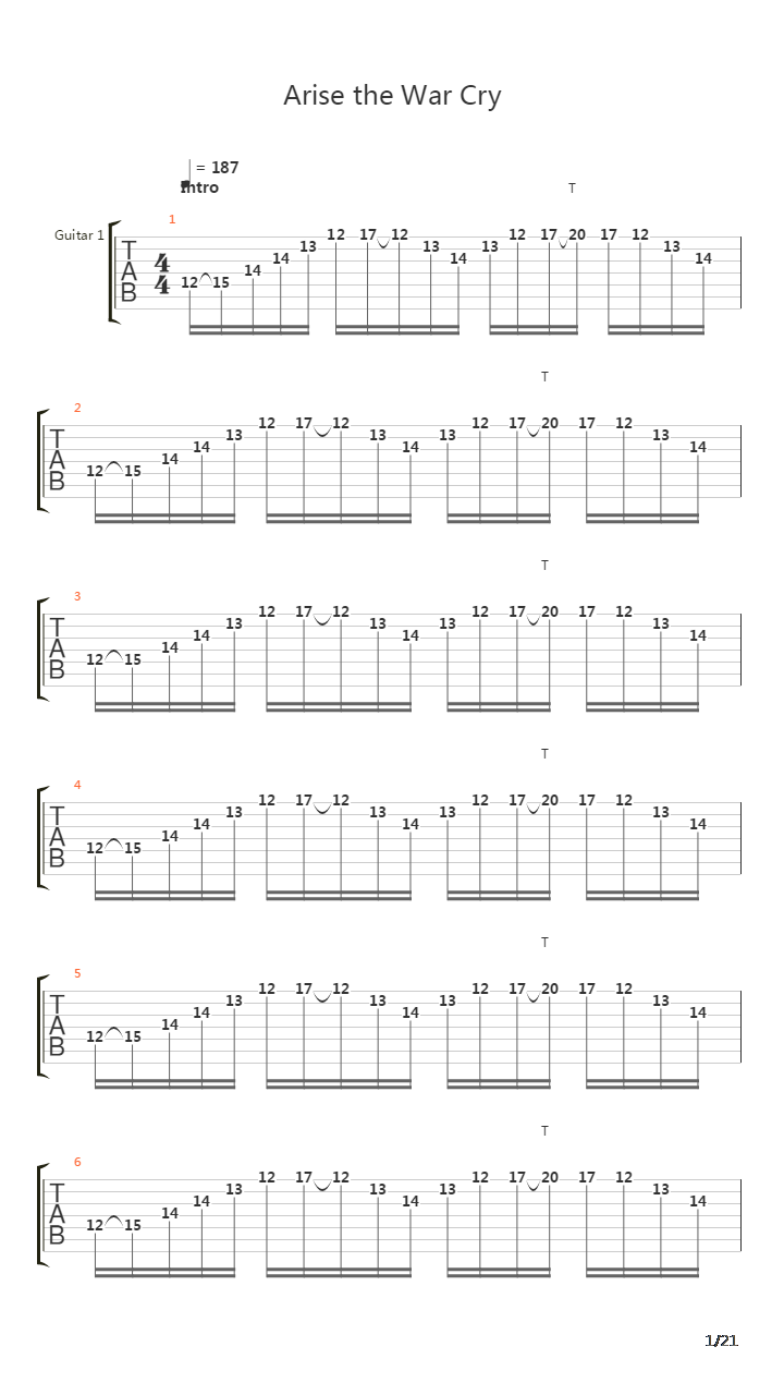 Arise The War Cry吉他谱