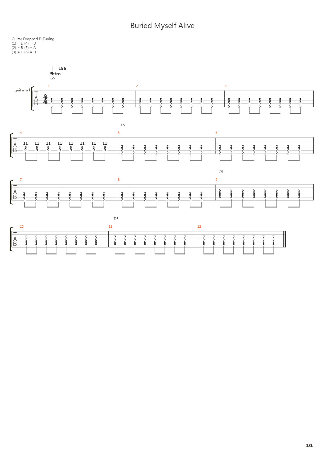 Buried Myself Alive吉他谱