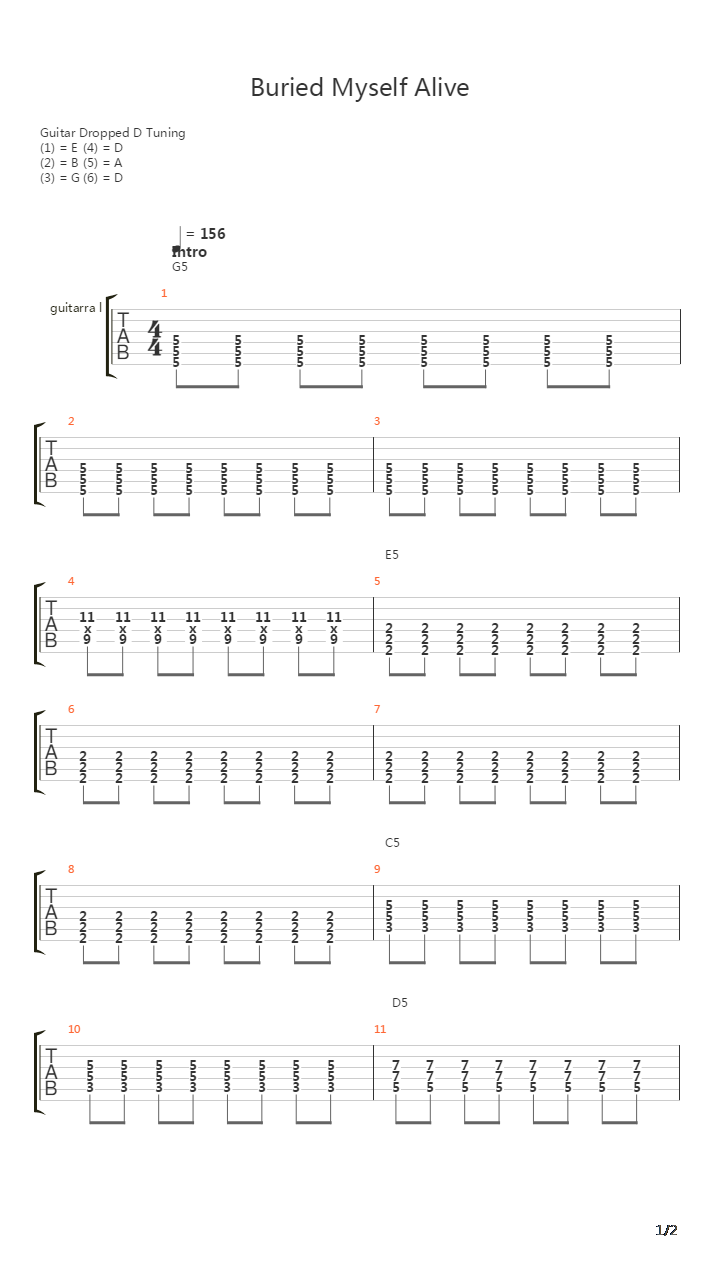 Buried Myself Alive吉他谱