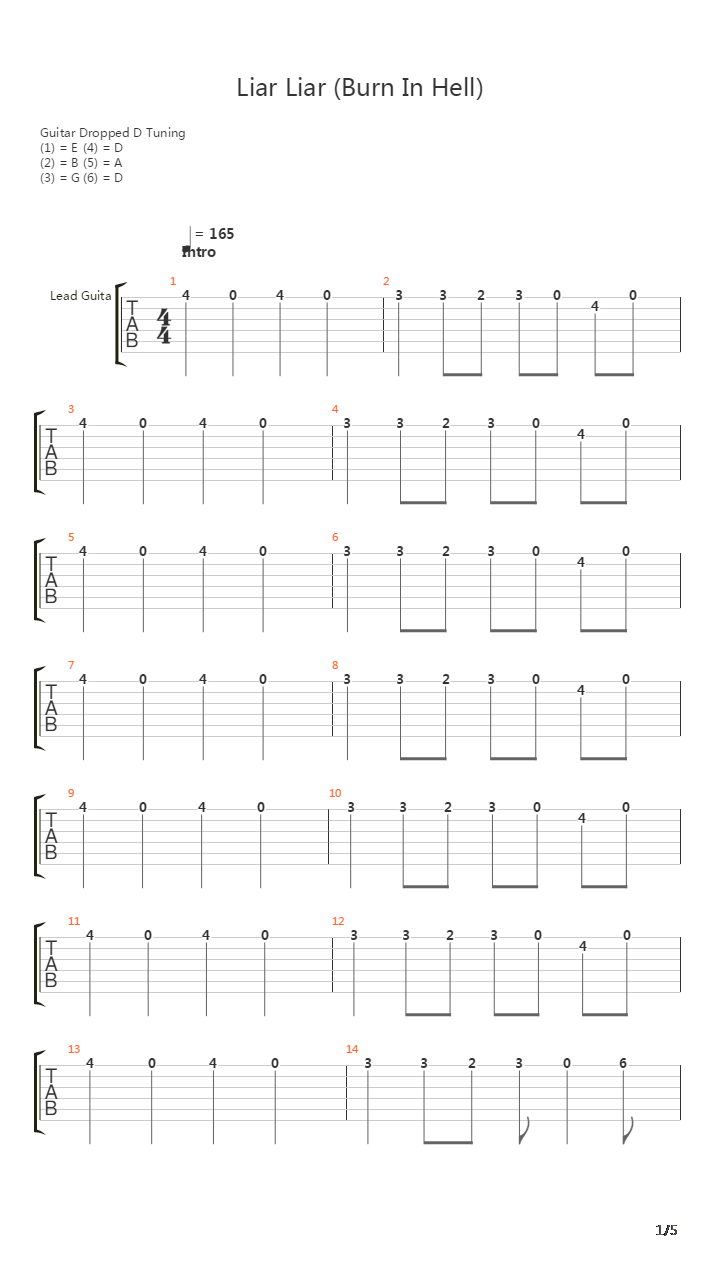 Liar Liar Burn In Hell吉他谱