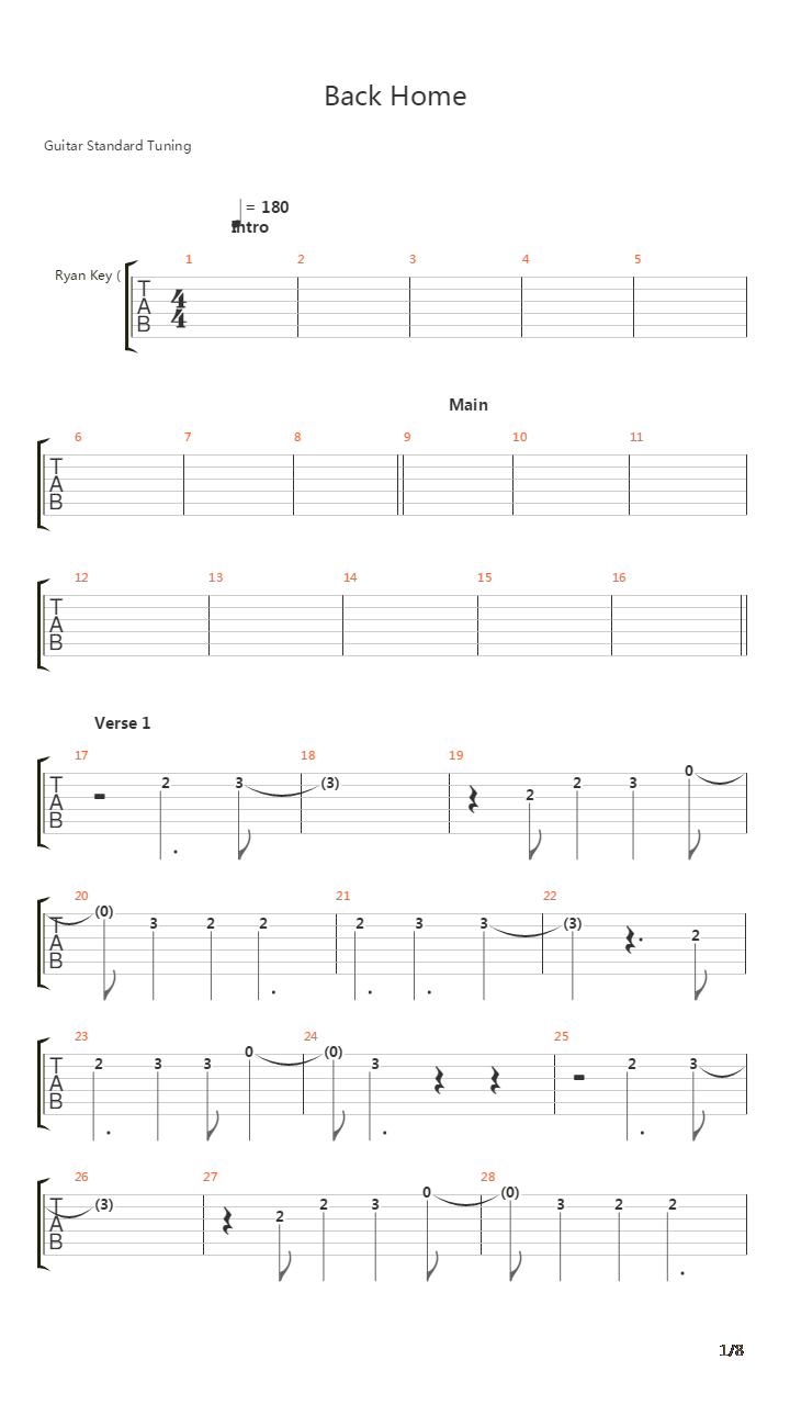 Back Home吉他谱
