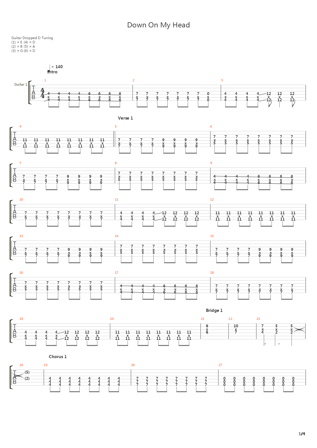 Down On My Head吉他谱