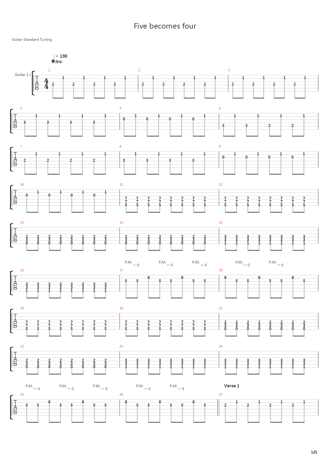 Five Becomes Four吉他谱