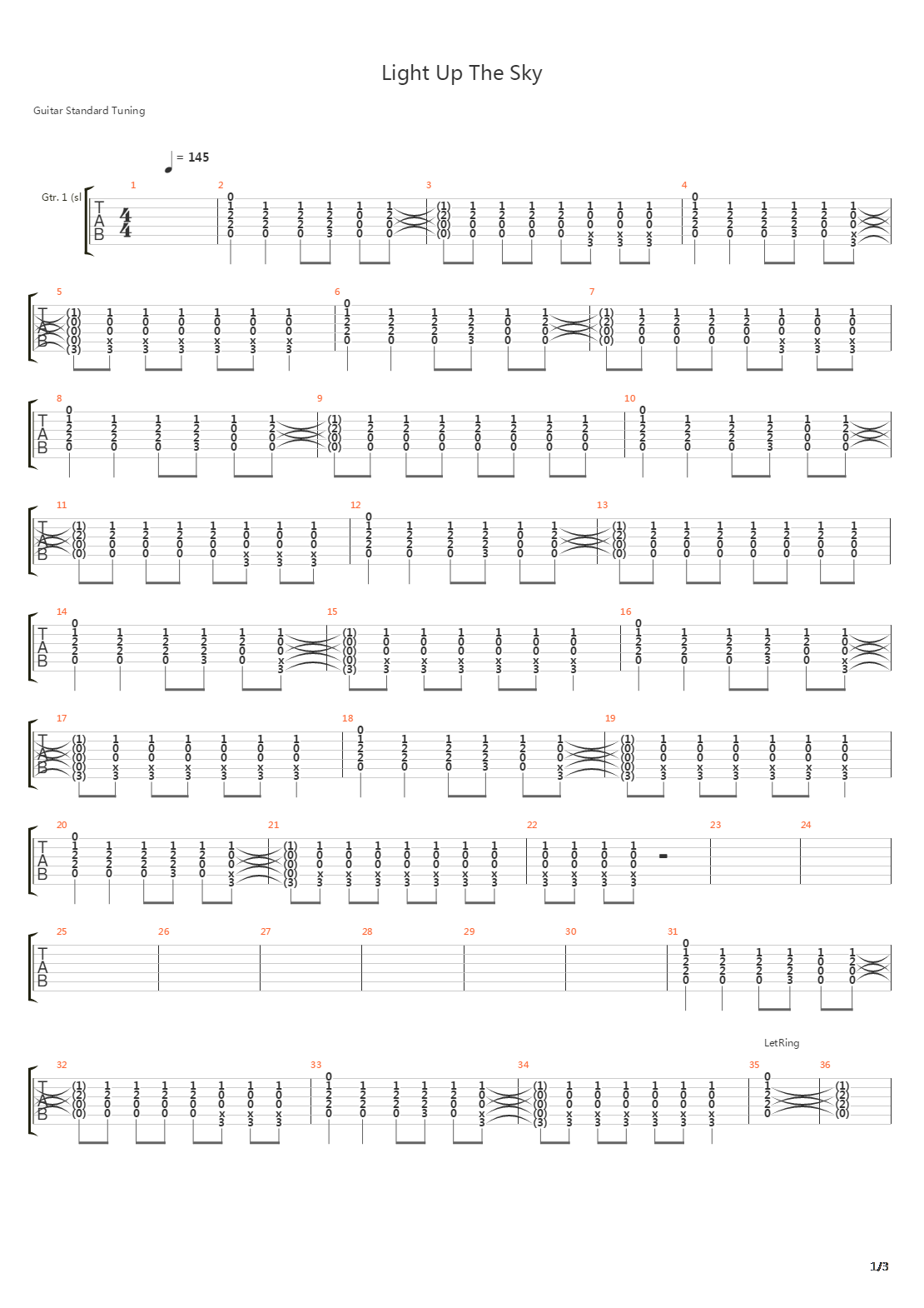 Light Up The Sky吉他谱