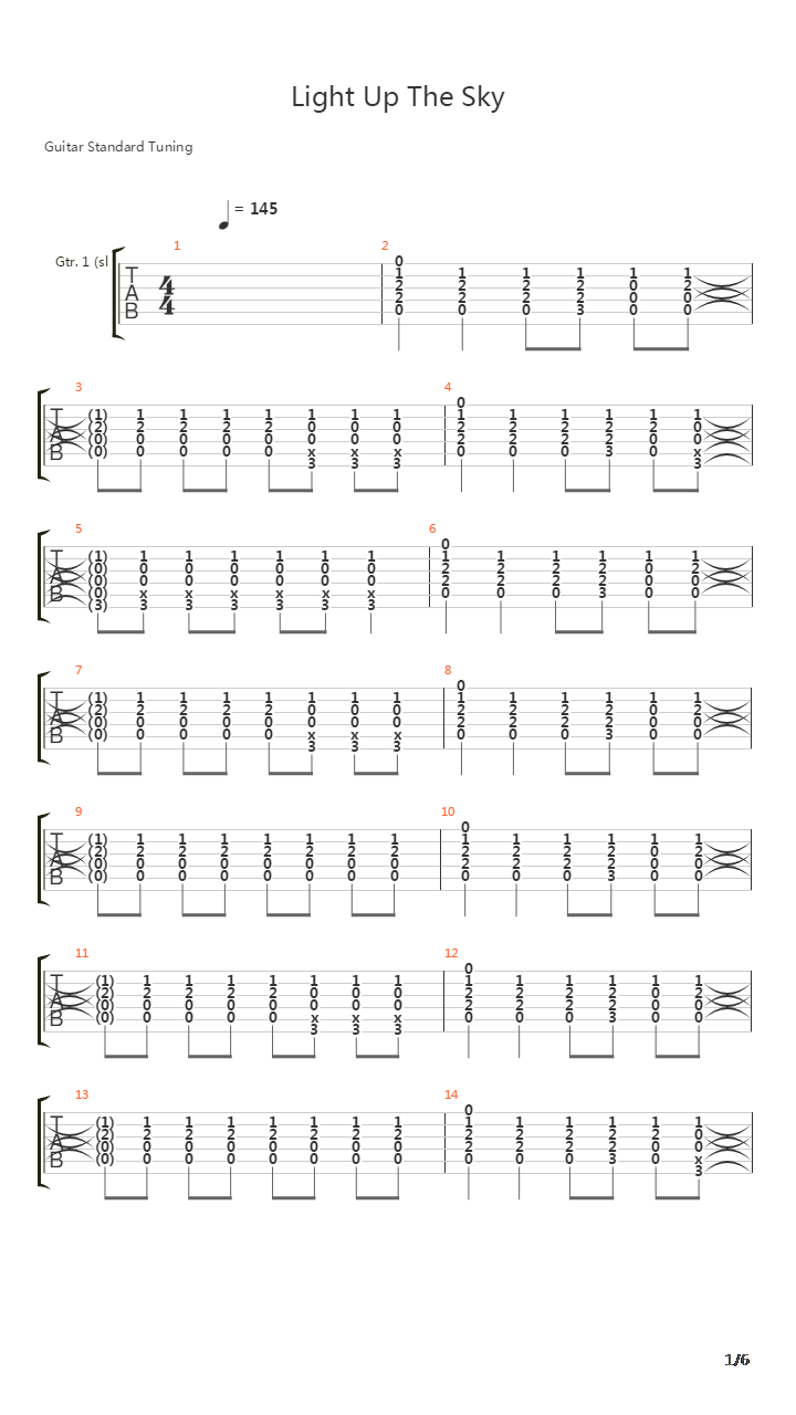 Light Up The Sky吉他谱