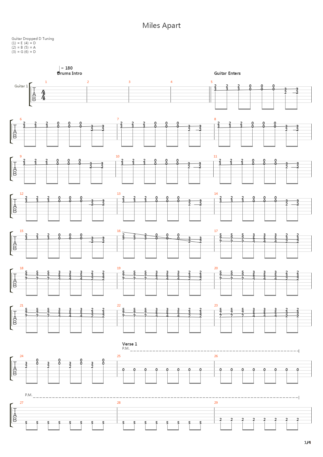 Miles Apart吉他谱