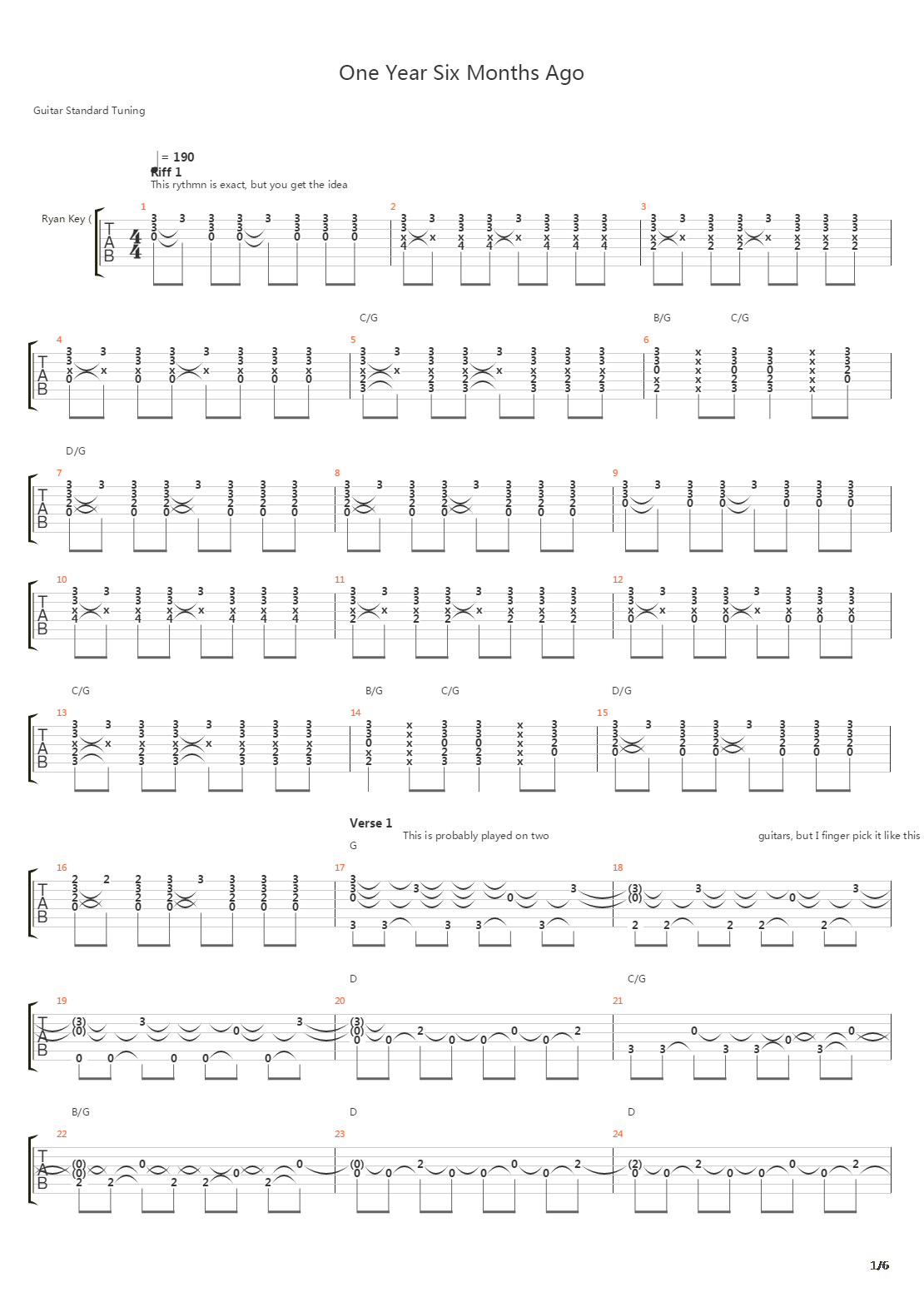 One Year Six Months吉他谱