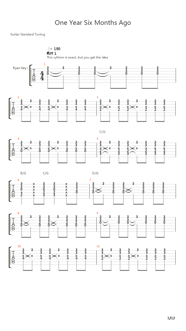 One Year Six Months吉他谱