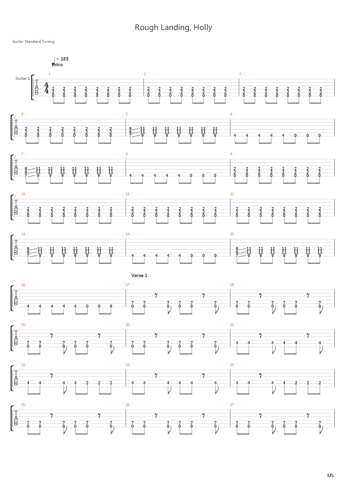 Rough Landing Holly吉他谱
