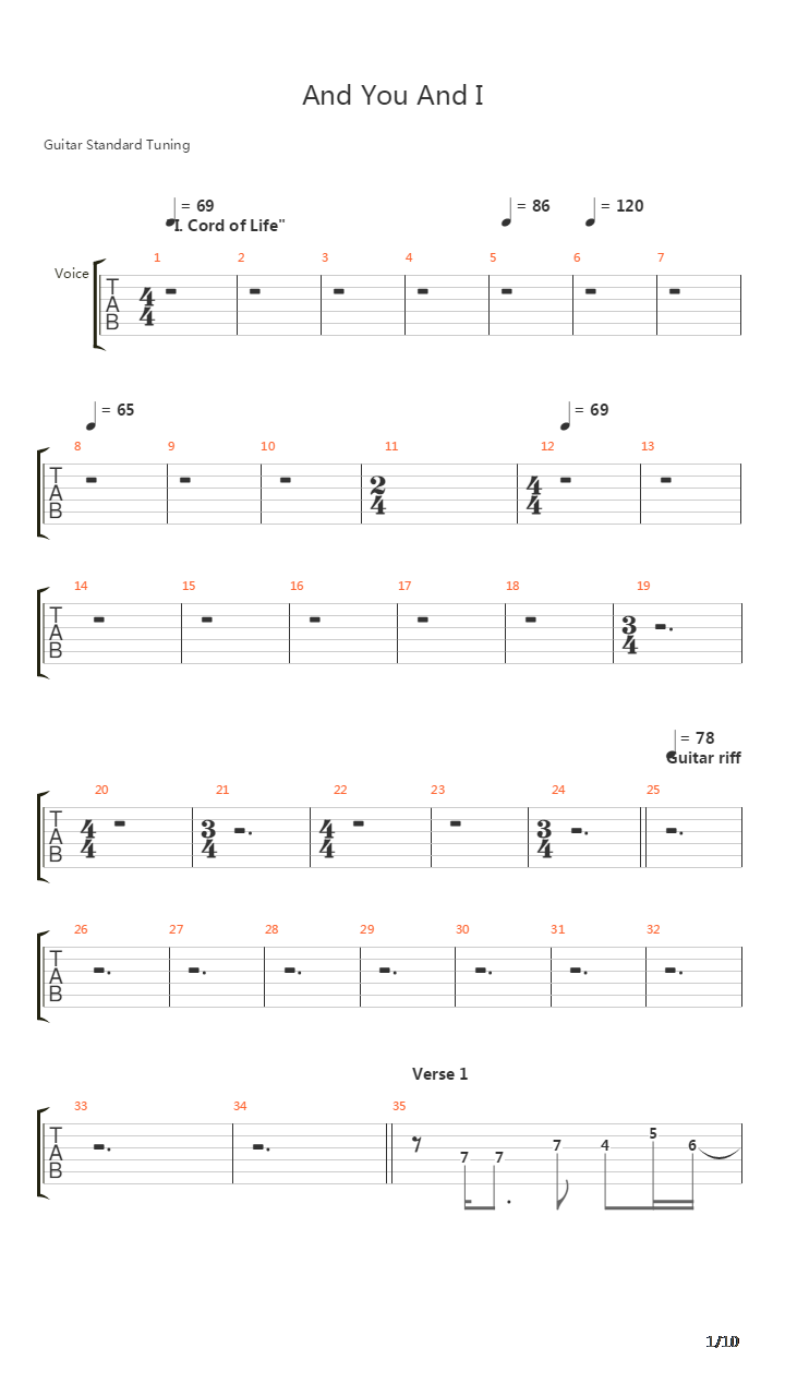 And You And I吉他谱
