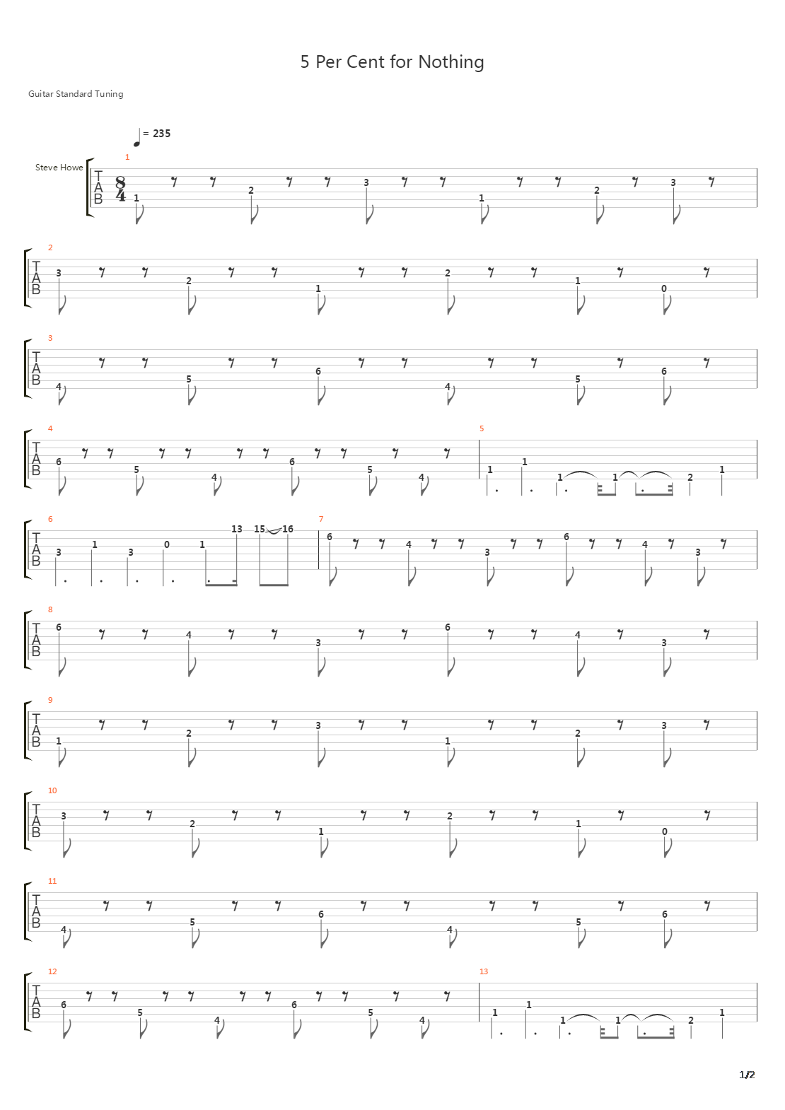 Five Per Cent For Nothing吉他谱