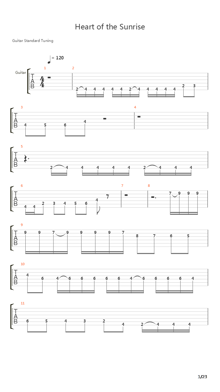 Heart Of The Sunrise吉他谱