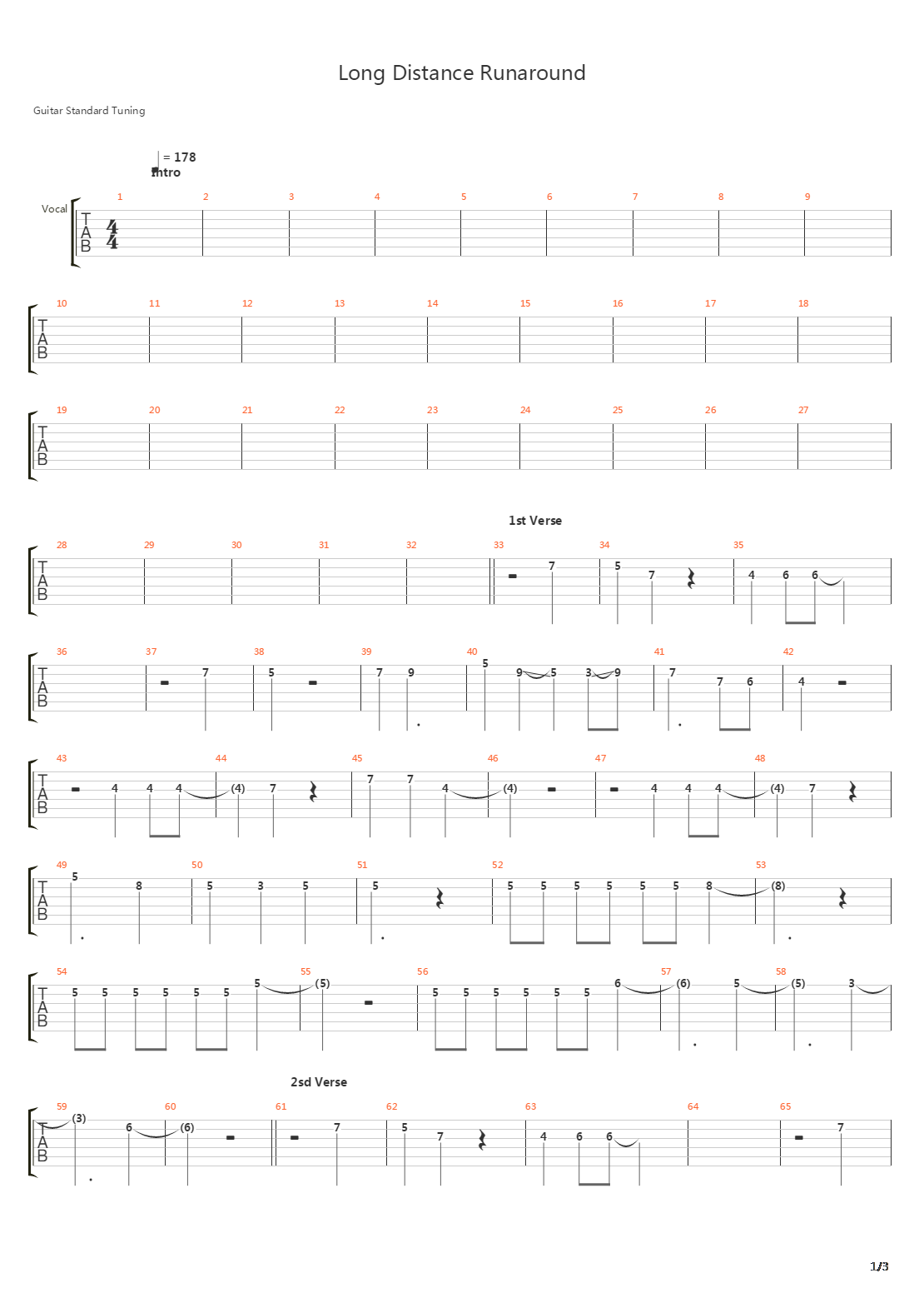 Long Distance Runaround吉他谱