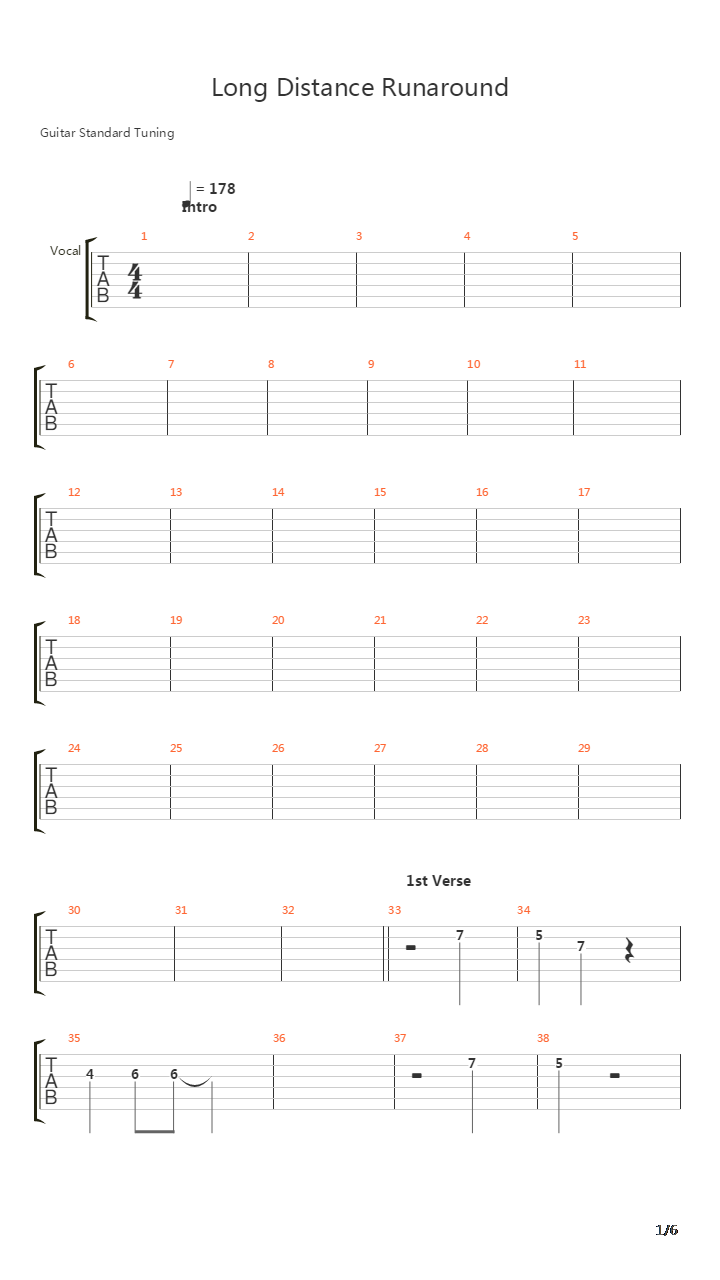 Long Distance Runaround吉他谱