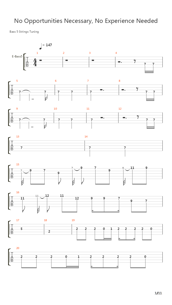 No Opportunities Necessary No Experience Needed吉他谱